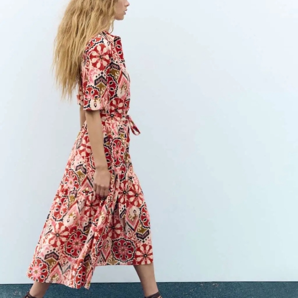 ❌️SOLD❌️ZARA PRINTED BELTED DRESS SIZE L - Picture 13 of 13